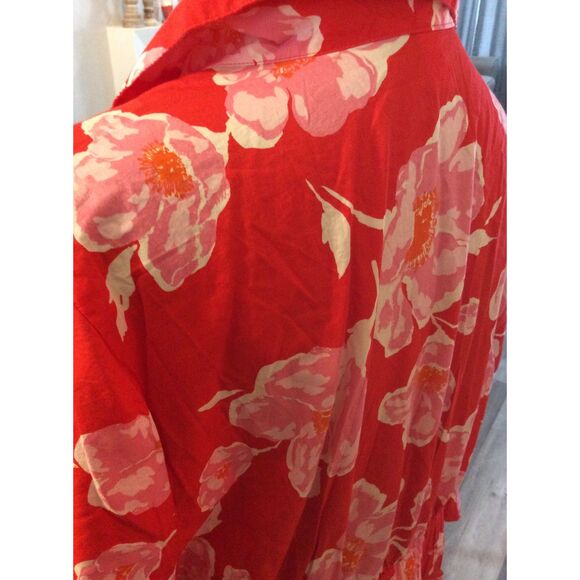 New NWT Plus 3X floral red midi dress cut outs Button up front shirt dress - Picture 3 of 6
